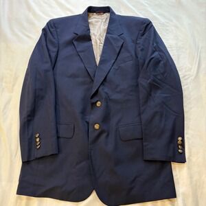 Club Room Navy Blue Blazer Gold Lion Crest Buttons 100%‎ Pure Wool 42L